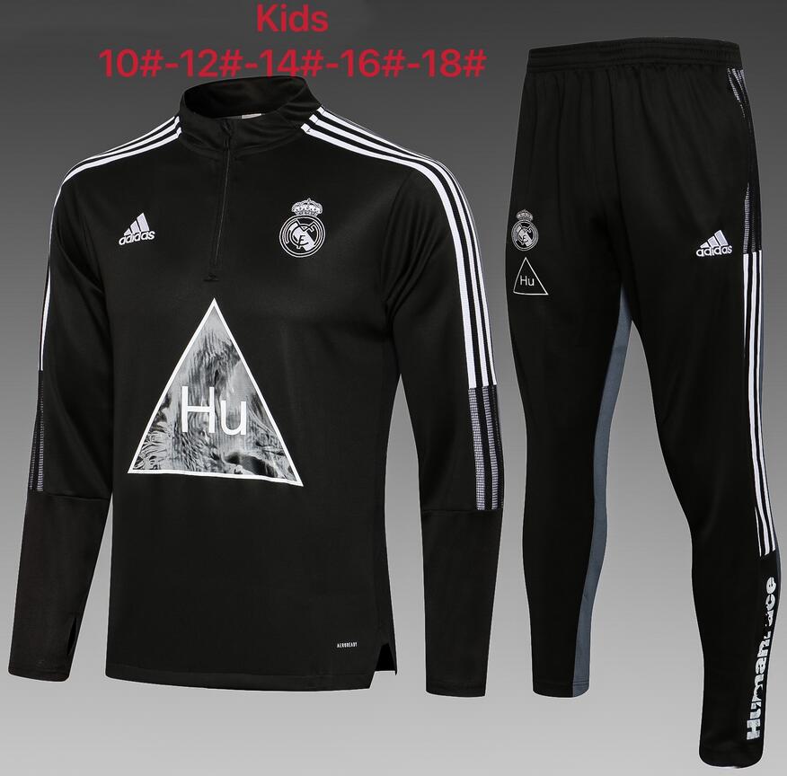 Kids 2021/22 Real Madrid Black Human Race Kits Youth Sweater with Pants